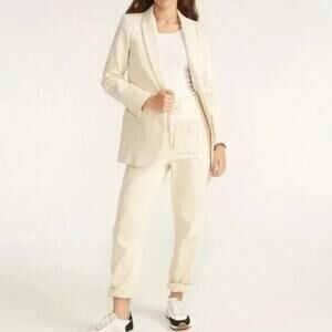 J Crew Pants Womens M Beige The Waist Camp Tie Waist Stripe Denim Cotton BA312